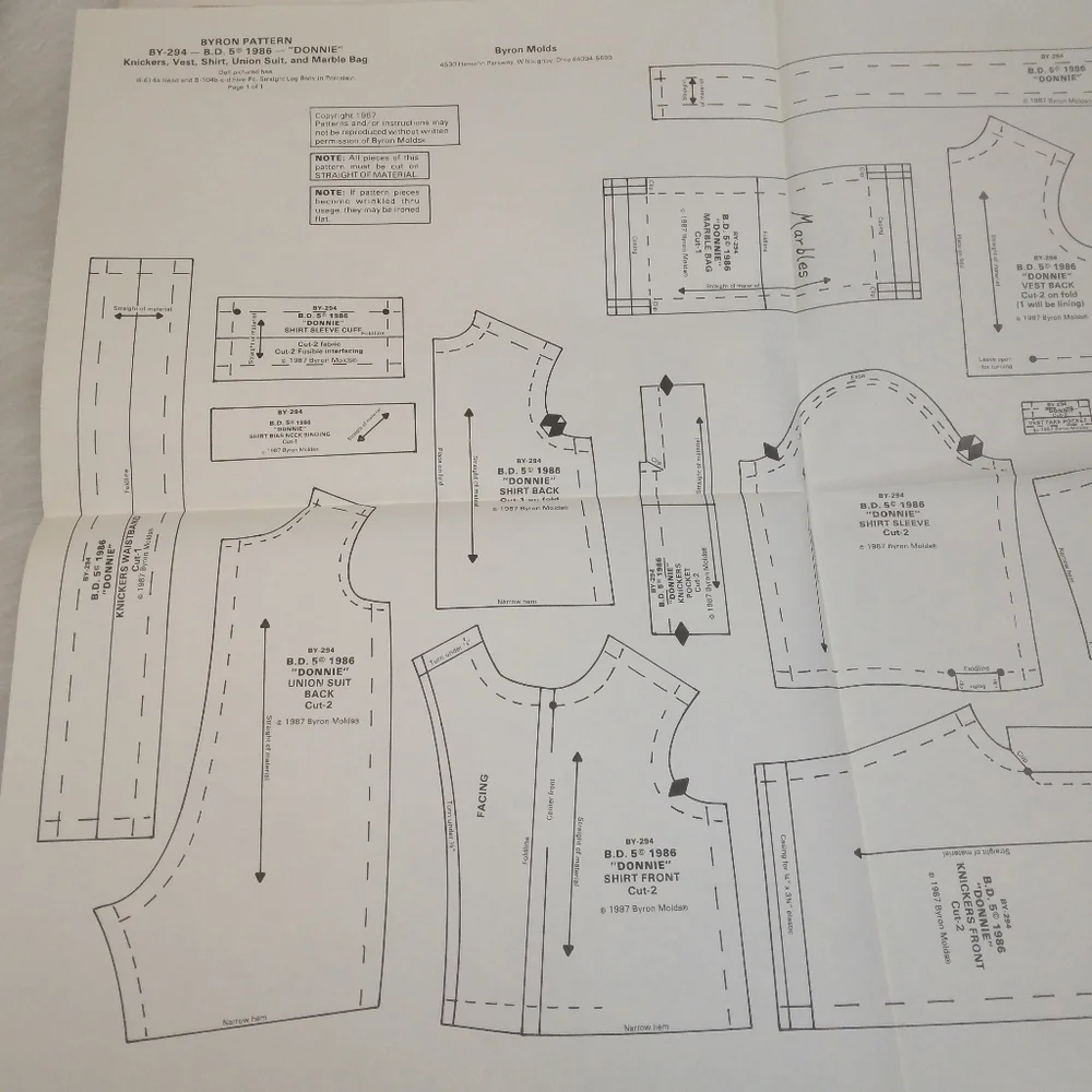 Byron Doll, Donnie clothing Pattern, new uncut, fits 14